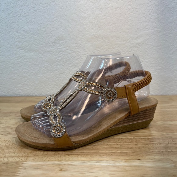 SAIMEITU Gold sling back wedge sandals‎ size 39 - Picture 3 of 12
